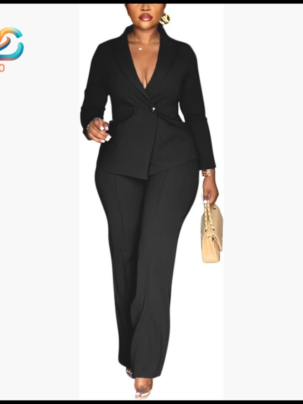Women's Double Breasted Blazer Pants Suit Set Long Sleeve Slim Fit Formal
